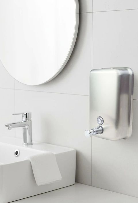 Soap-dispenser-stainless-steel-mounted-on-wall
