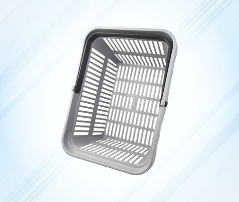 Plastic-handheld-shopping-basket-grey-folding-black-handle
